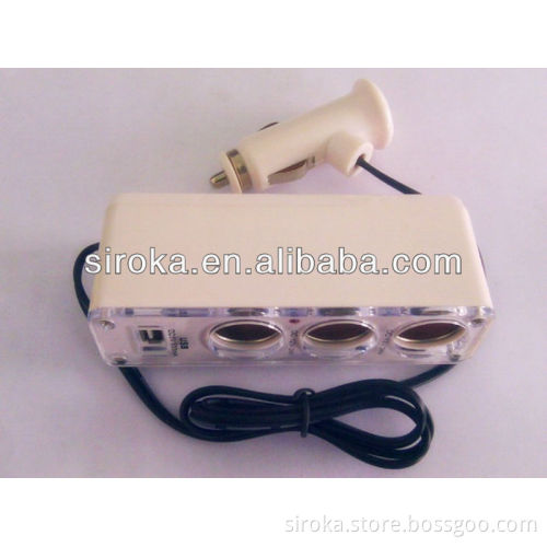 Universal In Car USB & Triple 3 Car Charger Socket 3 IN 1 Car USB Triple Socket Cigarette Lighter Adapter